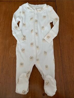 🍊5/$25 Rise Little Earthling Organic Cream Owl-Print Zip Footed One-Piece